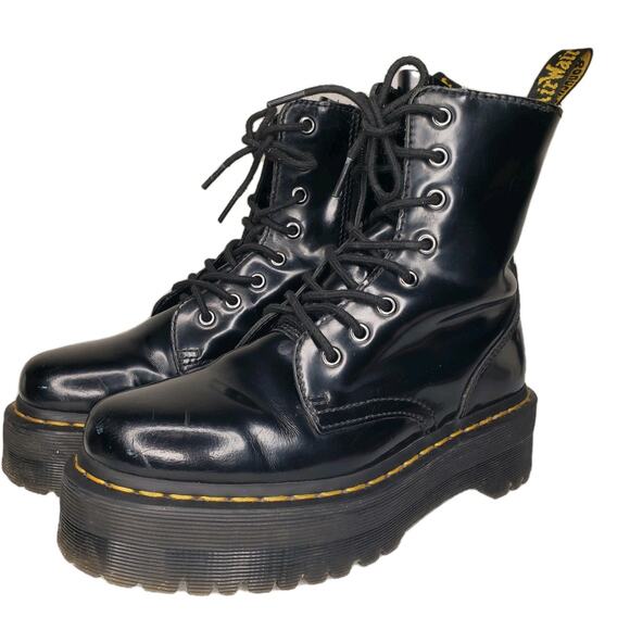 Dr Martens Jadon Platform Boots Black Patent Leather Womens Sz Combat  REPAIRED